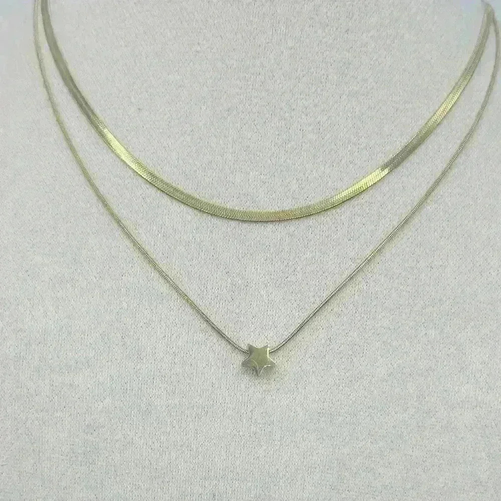 Tiny Star Shaped Pendant With Perforation Electroplated Snake Chain